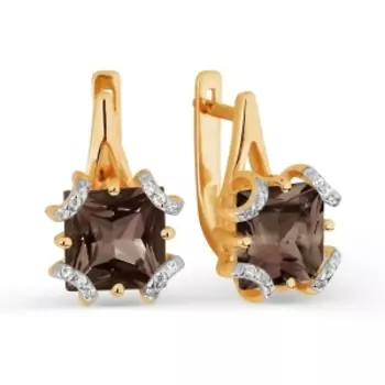 Серьги с раухтопазами и фианитами Линии Любви