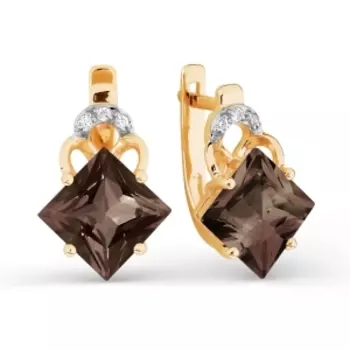 Серьги с раухтопазами и фианитами Линии Любви