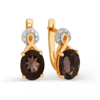 Серьги с раухтопазами и фианитами Линии Любви