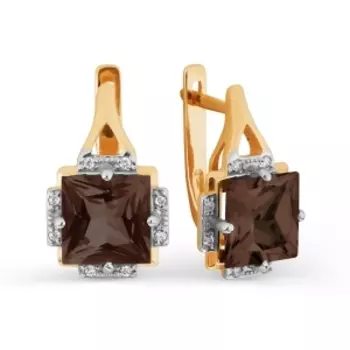 Серьги с раухтопазами и фианитами Линии Любви