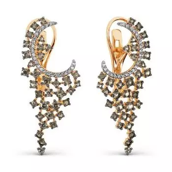 Серьги с раухтопазами и фианитами Линии Любви