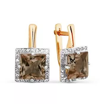 Серьги с раухтопазами и фианитами Линии Любви