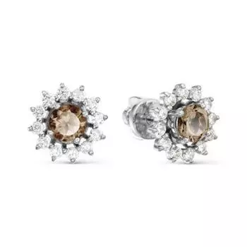 Серьги с раухтопазами и фианитами Линии Любви