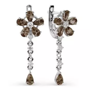 Серьги с раухтопазами и фианитами Линии Любви