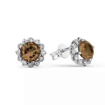 Серьги с раухтопазами и фианитами Линии Любви