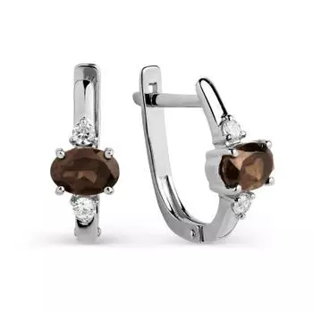 Серьги с раухтопазами и фианитами Линии Любви