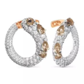 Серьги с раухтопазами и фианитами Линии Любви