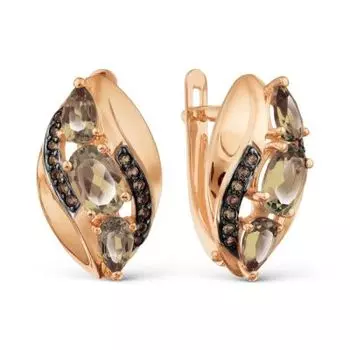 Серьги с раухтопазами и фианитами Линии Любви