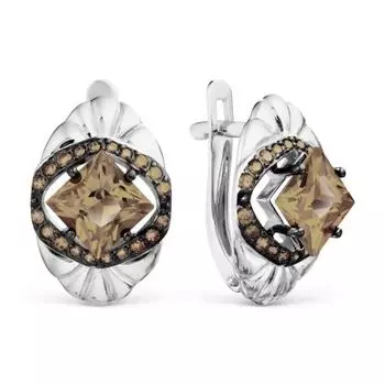 Серьги с раухтопазами и фианитами Линии Любви