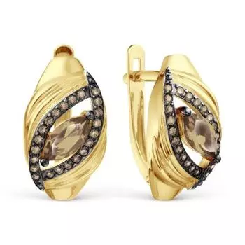 Серьги с раухтопазами и фианитами Линии Любви