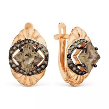 Серьги с раухтопазами и фианитами Линии Любви