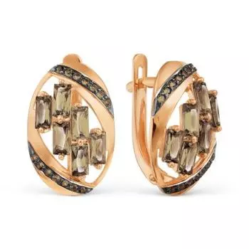 Серьги с раухтопазами и фианитами Линии Любви