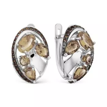 Серьги с раухтопазами и фианитами Линии Любви