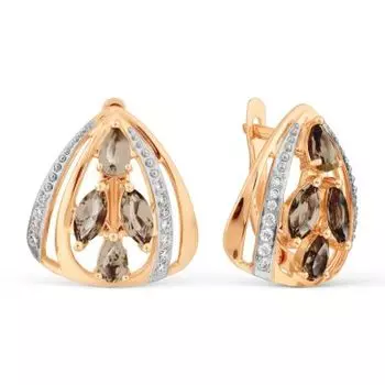 Серьги с раухтопазами и фианитами Линии Любви