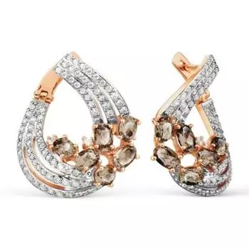 Серьги с раухтопазами и фианитами Линии Любви