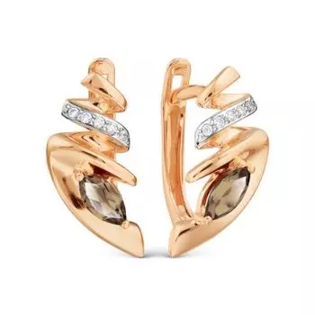 Серьги с раухтопазами и фианитами Линии Любви