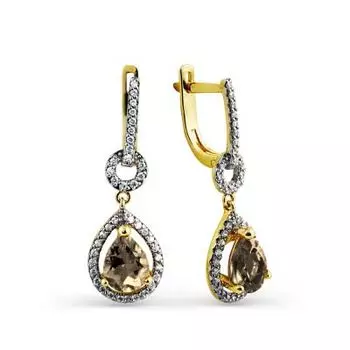 Серьги с раухтопазами и фианитами Линии Любви