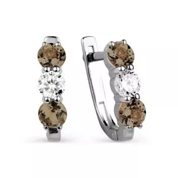 Серьги с раухтопазами и фианитами Линии Любви