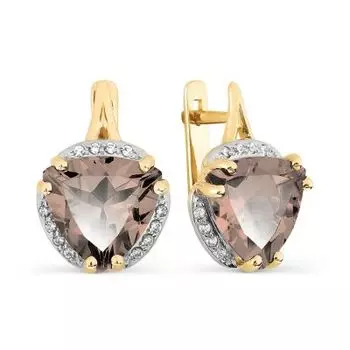 Серьги с раухтопазами и фианитами Линии Любви