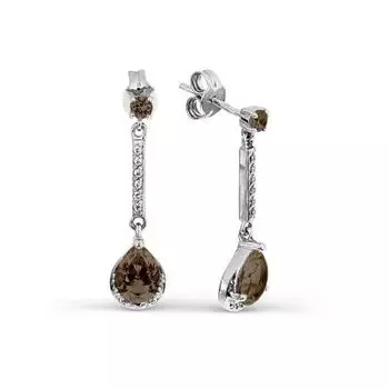 Серьги с раухтопазами и фианитами Линии Любви