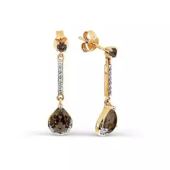 Серьги с раухтопазами и фианитами Линии Любви