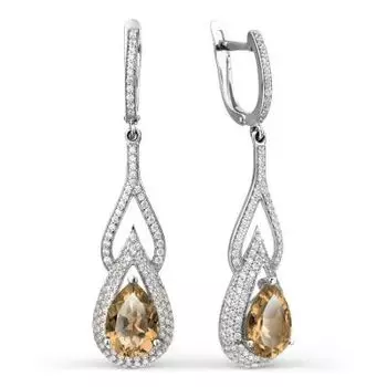 Серьги с раухтопазами и фианитами Линии Любви