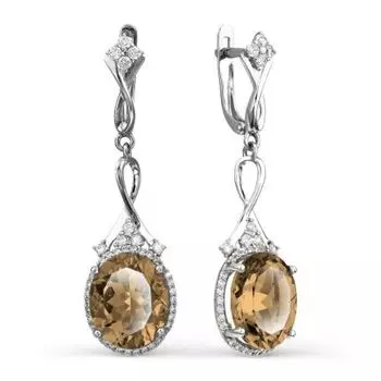 Серьги с раухтопазами и фианитами Линии Любви