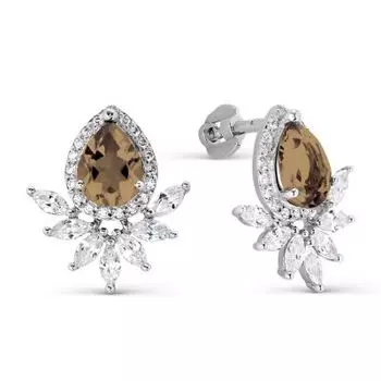 Серьги с раухтопазами и фианитами Линии Любви