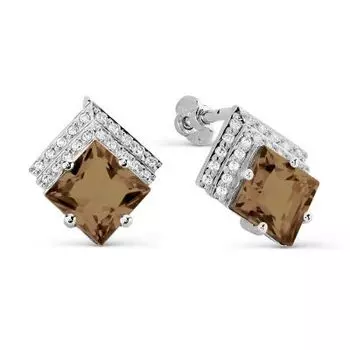 Серьги с раухтопазами и фианитами Линии Любви