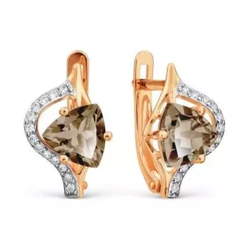 Серьги с раухтопазами и фианитами Линии Любви