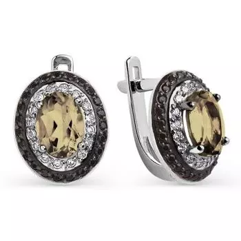 Серьги с раухтопазами и фианитами Линии Любви