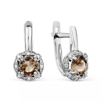 Серьги с раухтопазами и фианитами Линии Любви