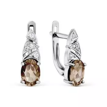 Серьги с раухтопазами и фианитами Линии Любви