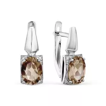 Серьги с раухтопазами и фианитами Линии Любви