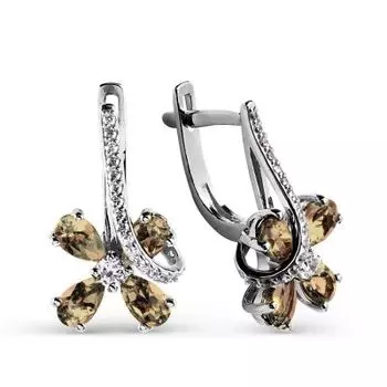 Серьги с раухтопазами и фианитами Линии Любви