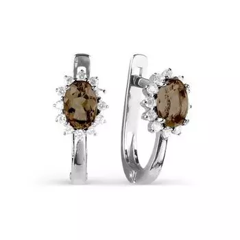 Серьги с раухтопазами и фианитами Линии Любви