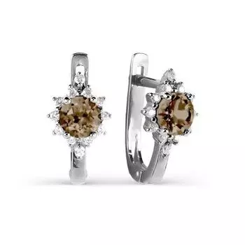 Серьги с раухтопазами и фианитами Линии Любви