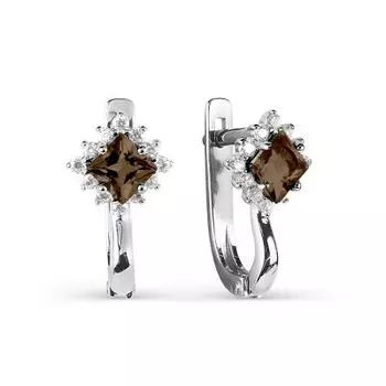 Серьги с раухтопазами и фианитами Линии Любви