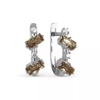 Серьги с раухтопазами и фианитами Линии Любви