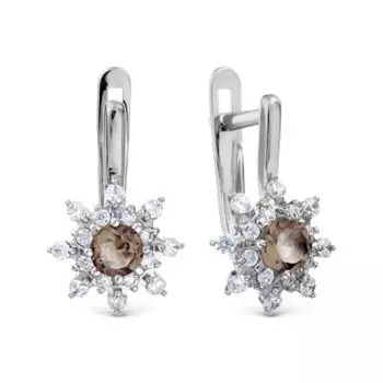 Серьги с раухтопазами и фианитами Линии Любви