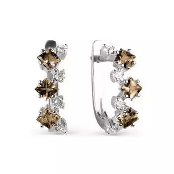 Серьги с раухтопазами и фианитами Линии Любви