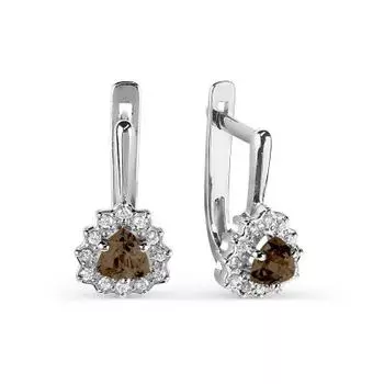 Серьги с раухтопазами и фианитами Линии Любви