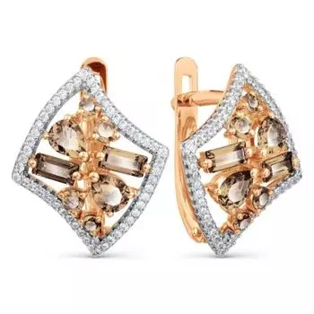 Серьги с раухтопазами и фианитами Линии Любви