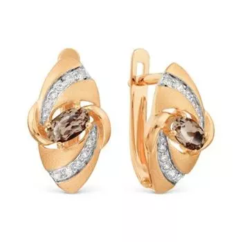 Серьги с раухтопазами и фианитами Линии Любви