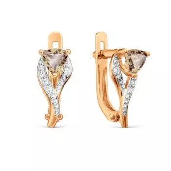 Серьги с раухтопазами и фианитами Линии Любви