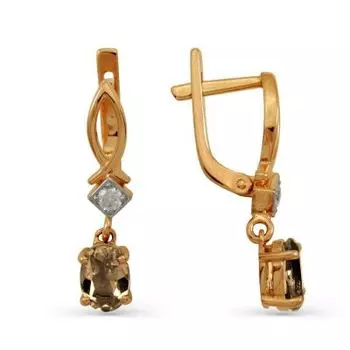 Серьги с раухтопазами и фианитами Линии Любви