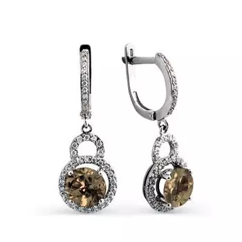 Серьги с раухтопазами и фианитами Линии Любви