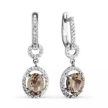 Серьги с раухтопазами и фианитами Линии Любви