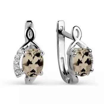 Серьги с раухтопазами и фианитами Линии Любви