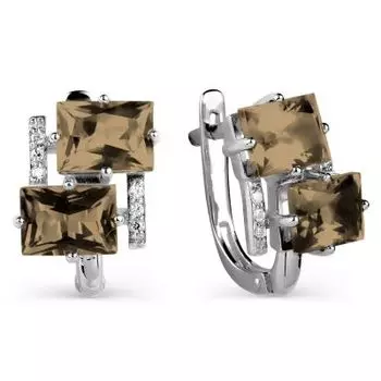 Серьги с раухтопазами и фианитами Линии Любви